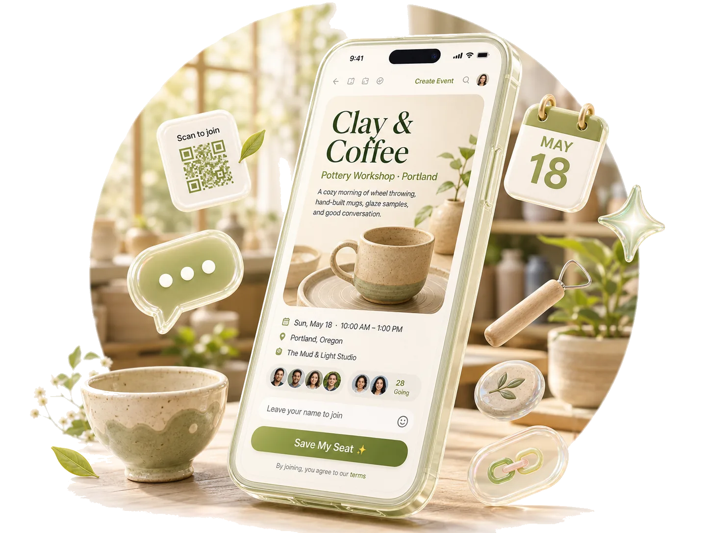 Clay and Coffee pottery workshop event card hero