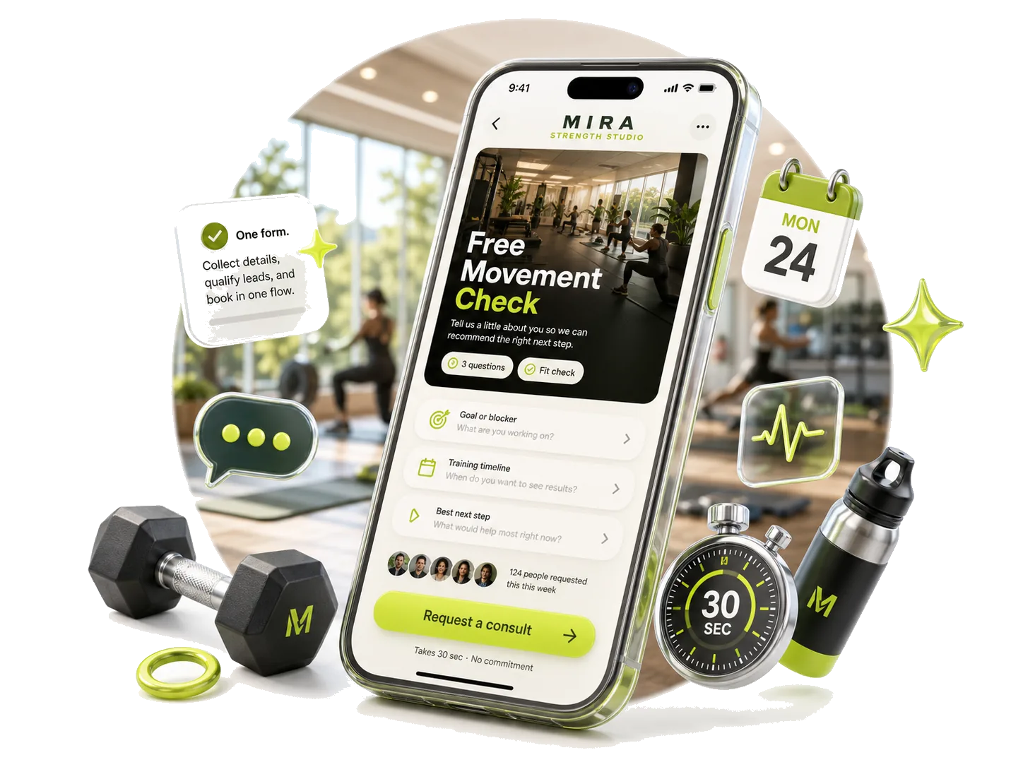 Fitness intake and booking card preview