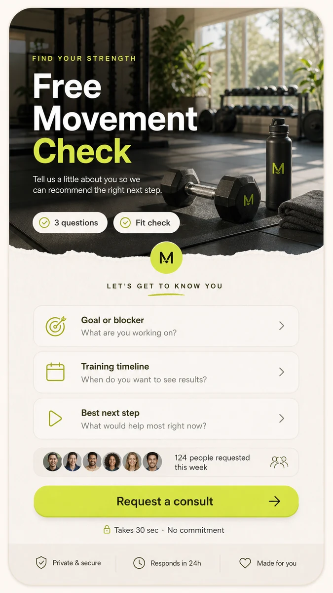Free Movement Check fitness intake card