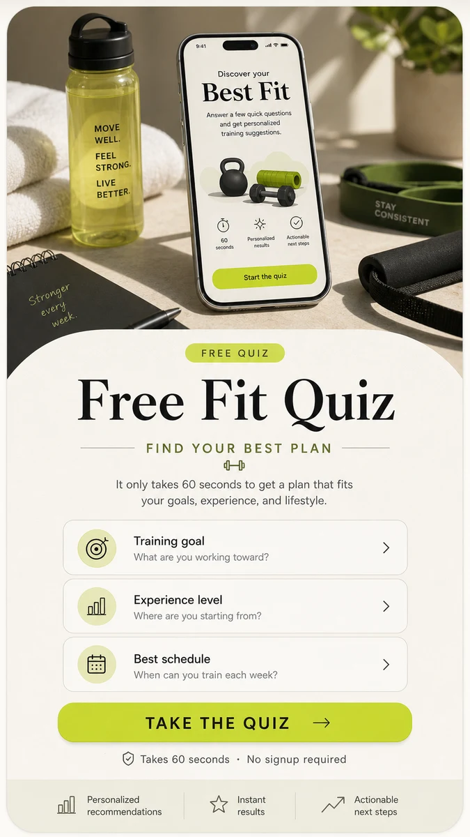 Free Fit Quiz intake card