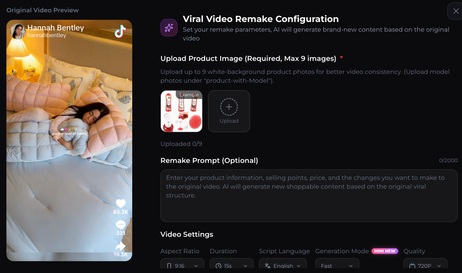 Reference video and product input workflow used to plan a Seedance 2.0 generation