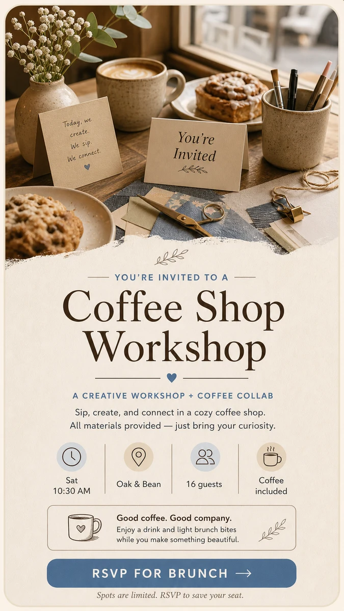 Coffee Shop Workshop invitation card