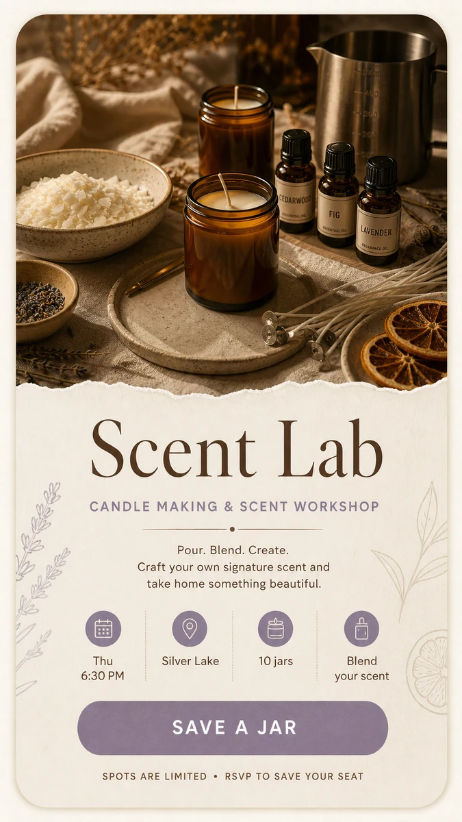 Scent Lab candle making workshop invitation card