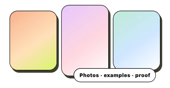 Visual proof cards for photos and examples