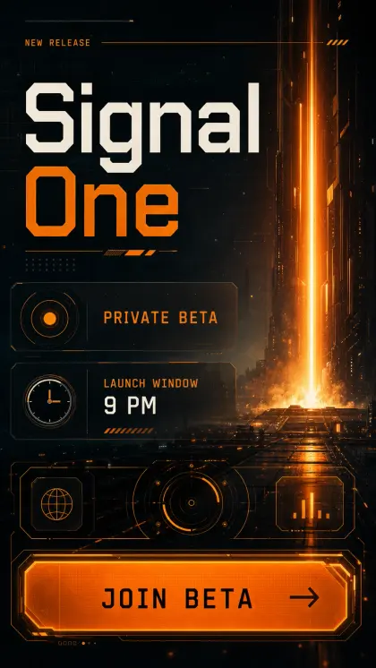 Cinematic launch card with dark premium product atmosphere, dramatic lighting, flagship reveal headline, and launch CTA.