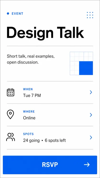 Service menu card with clean editorial grid, package-style service rows, muted workspace imagery, and concise booking layout.