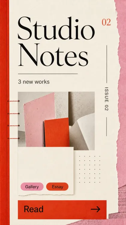 Editorial sale card with layered publication-style pages, book-inspired composition, promotional details, and sale call to.