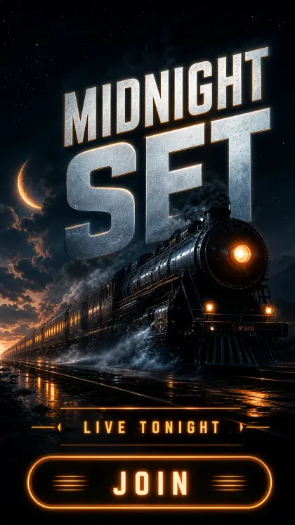 Cinematic event card with atmospheric dark imagery, marquee event typography, reveal-style composition, and event CTA.