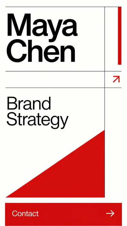 Brand launch card with large graphic typography, bold identity colors, campaign headline, and compact launch landing layout.