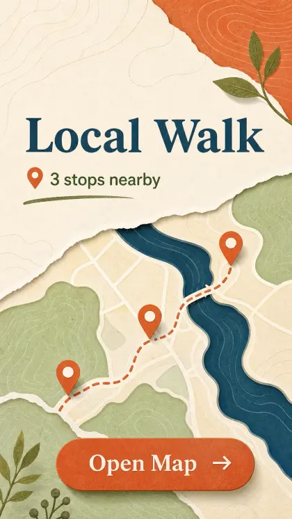 Local map promo card with cartographic visual texture, neighborhood service framing, location-focused graphics, and CTA.