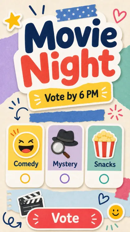 Friendly promo card with sticker-style coupon graphics, playful offer labels, link-in-bio promotion details, and deal CTA.